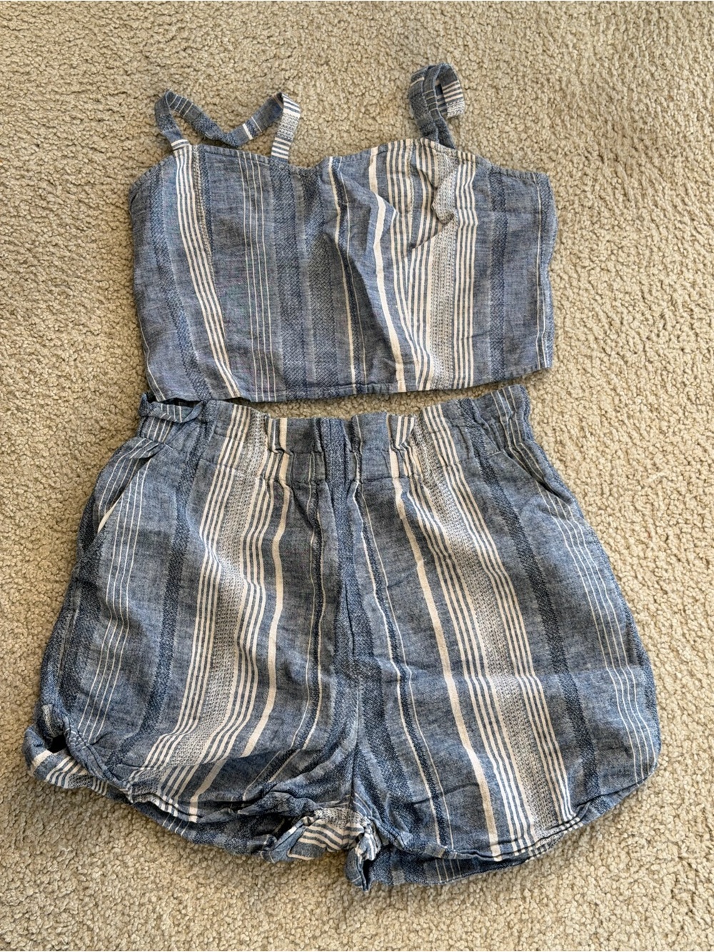 Express Blue and White Striped Two-Piece Romper Set